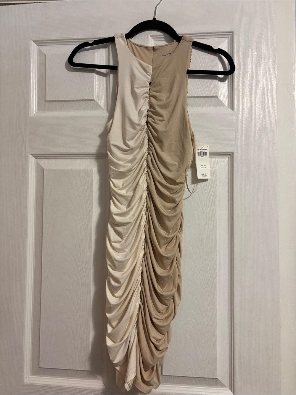 Abercrombie & Fitch Two-Tone Ruched Sleeveless Midi Dress - Cream & Beige